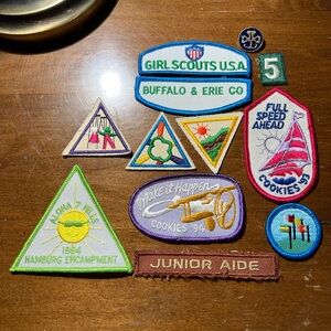 Lot of Girl Scout/Brownie Badges plus pin
